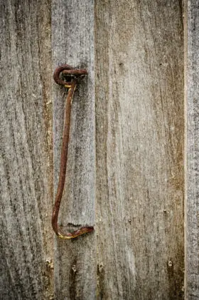 old grungy wood with a rusty hook photo
