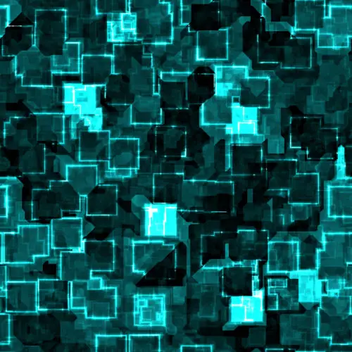 a large blue neon cyber city abstract image