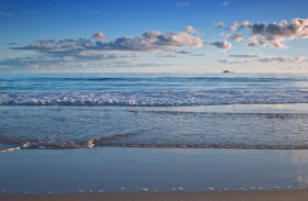 Blue sky and blue water background – free stock photo of the beach in the morning