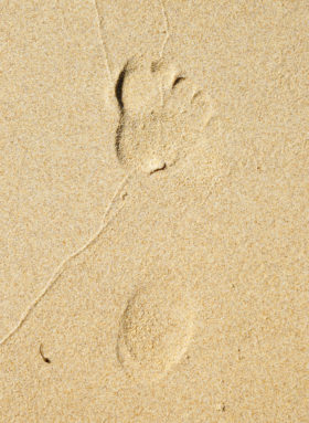 Sand Texture with a closeup of a footprint at the beach