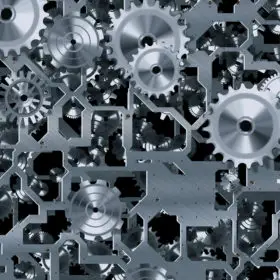 Gray steel metal cogs and gears background