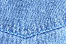 Three closeup images of denim jeans texture