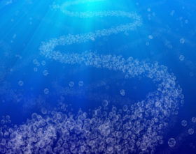 large underwater scene with bubbles rising to the surface