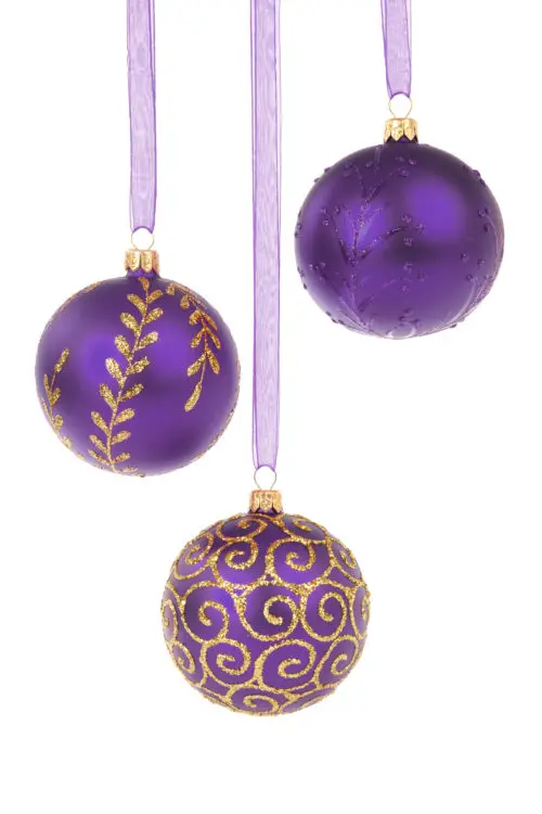 threee hanging christmas baubles